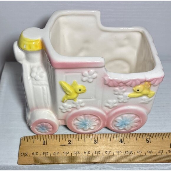 Vintage Patmar Japan Ceramic Train Planter Yellow Birds Baby Arrangement - Picture 6 of 9